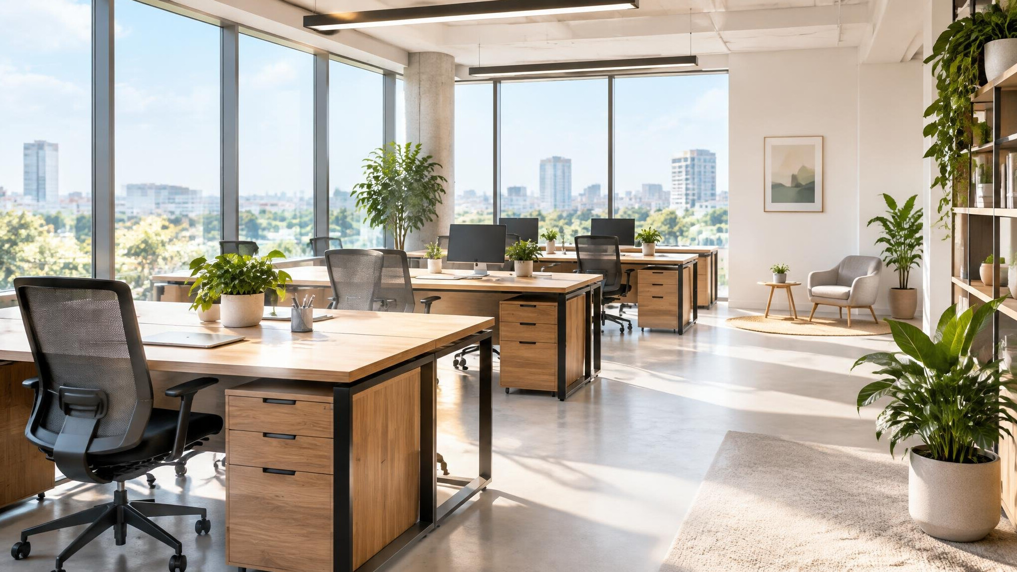Bright modern office space with large windows
