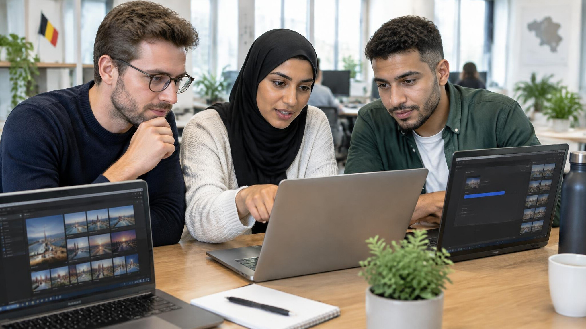Team reviewing files on laptops before delivery